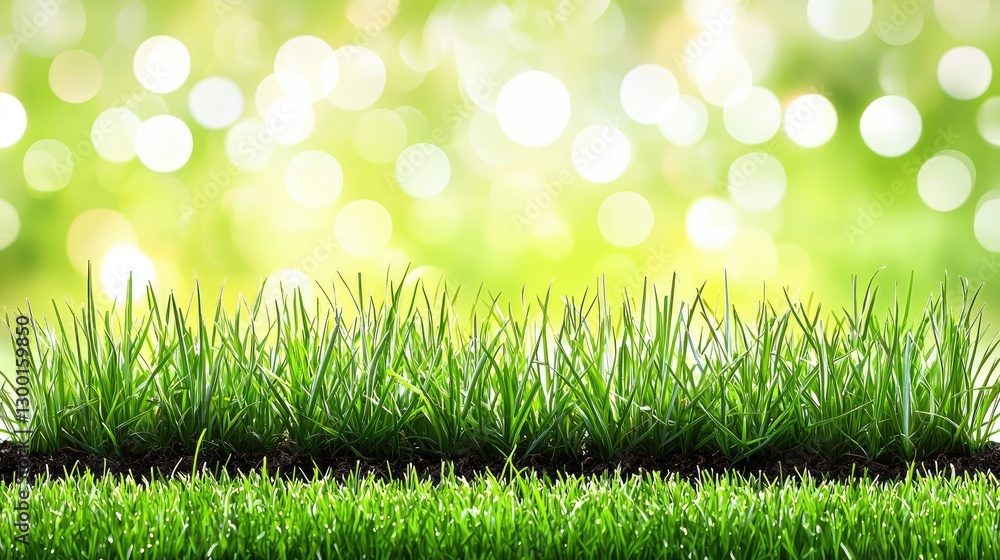 Fototapeta premium Lush green grass, spring, garden, bokeh background, nature