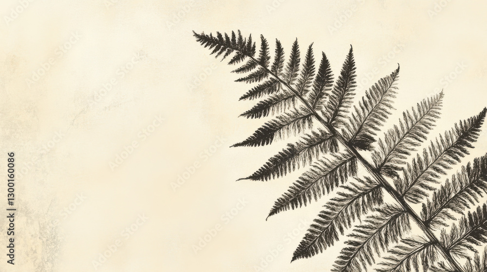 Naklejka premium A meticulously detailed fern leaf, illustrated with ultra-thin black lines, each frond carefully shaped to showcase natural symmetry