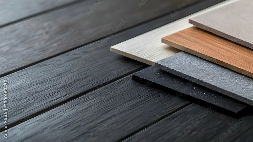 Assortment Of Wood Samples On Dark Wooden Surface Demonstrating Texture Variation And Decorative Finish Assortment Of Wood Samples On Dark Wooden Surface Demonstrating Texture Variation And Decorative Finish