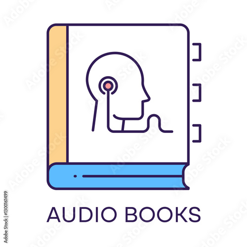  Audio Books – Book with Headphones Representing Narrated Literature with Editable Stroke