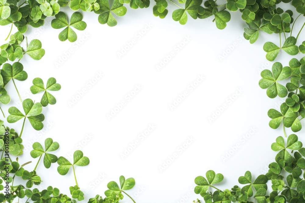 Green clover leaves framing blank space for fresh St. Patrick's Day designs. Green clover leaves framing blank space for fresh St. Patrick's Day designs.