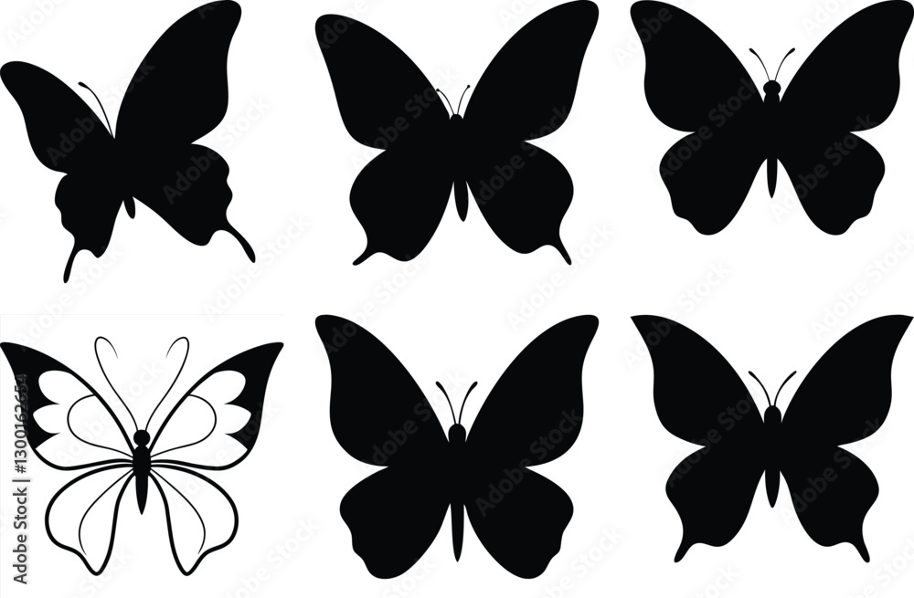 Fototapeta premium Diverse Butterfly Silhouettes with Varying Wing Shapes and Patterns