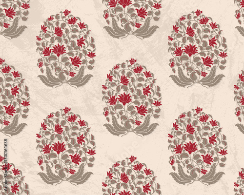 Mughal flower motif  seamless pattern on texture background , vector illustration design.
