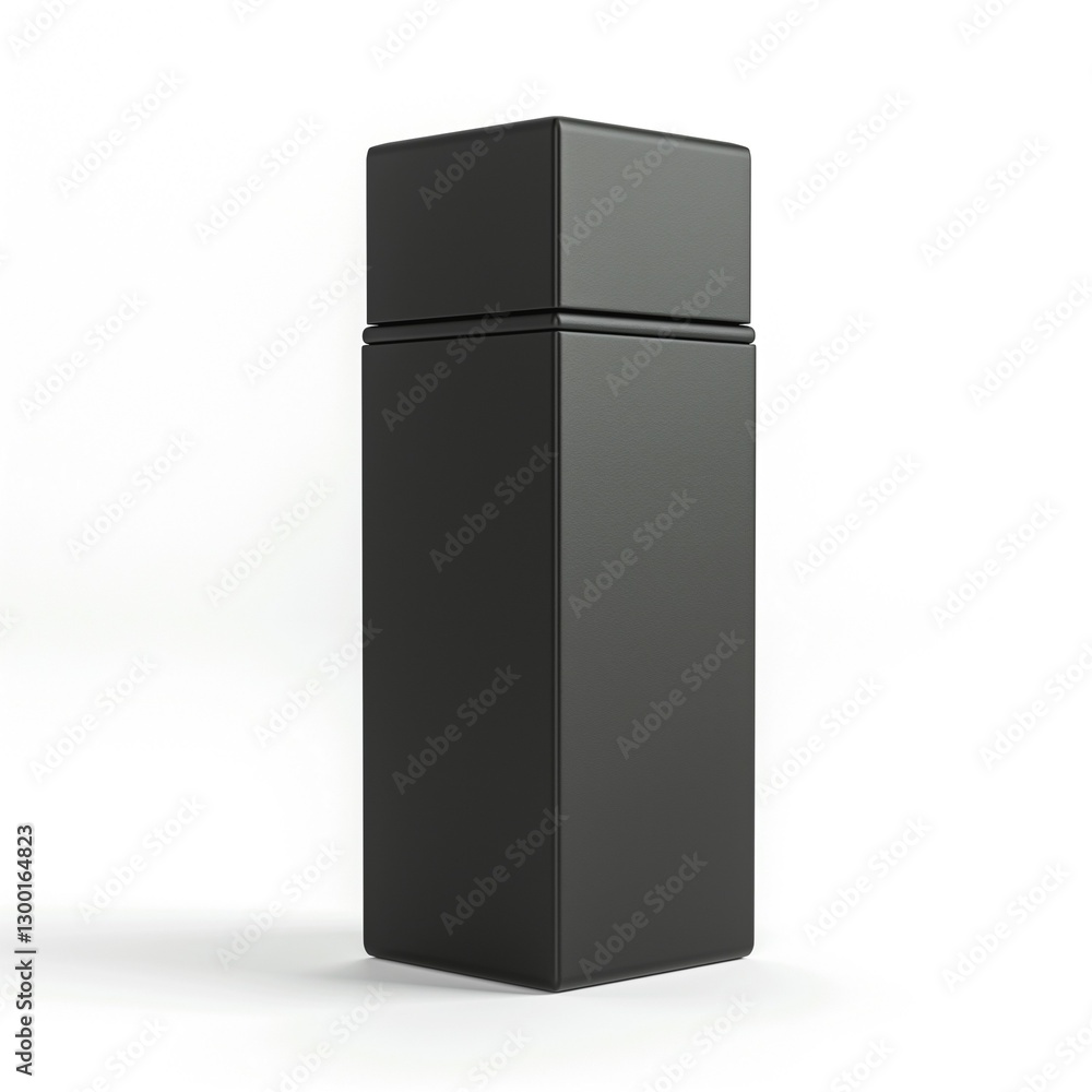 Sleek black rectangular perfume bottle on a white background, showcasing modern design and elegance. Sleek black rectangular perfume bottle on a white background, showcasing modern design and elegance.
