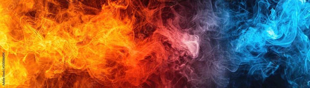 Fototapeta premium Fiery, icy smoke swirls, dark background, abstract art