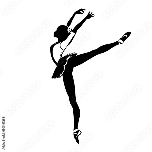 Clip Art Silhouette of an Elegant ballet dancer in a soaring pose against a minimalist background