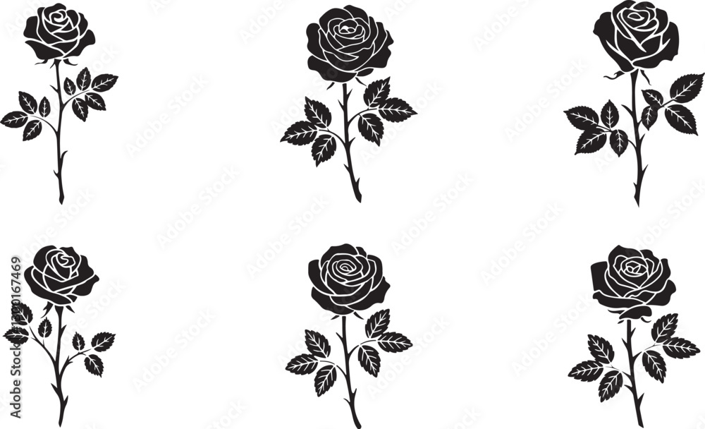 Rose silhouette set collection flat vector illustration Rose silhouette set collection flat vector illustration