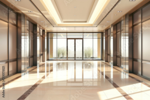 Wallpaper Mural Blurred background indoor modern spacious office hall with panoramic home windows and a perspective in pleasant natural beige and soft brown tones. Torontodigital.ca