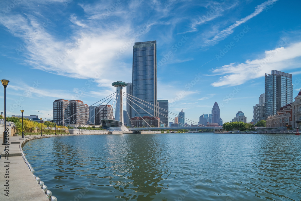 The urban architectural skyline, modern bridges, and Haihe River scenery of Tianjin, China on August 11, 2024 The urban architectural skyline, modern bridges, and Haihe River scenery of Tianjin, China on August 11, 2024