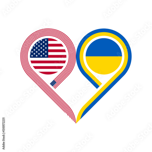 friendship concept. heart symbol icon of united states and ukraine flags. vector illustration isolated on white background