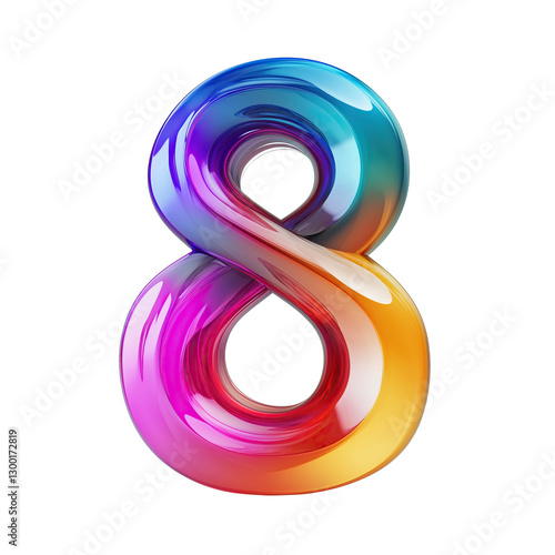 Glossy number eight showing rainbow colors on transparent or white backgroundbackground