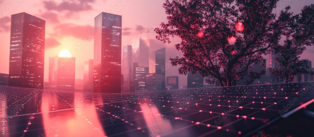 Futuristic Cityscape at Sunset: A Harmonious Blend of Urban Development and Nature Futuristic Cityscape at Sunset: A Harmonious Blend of Urban Development and Nature