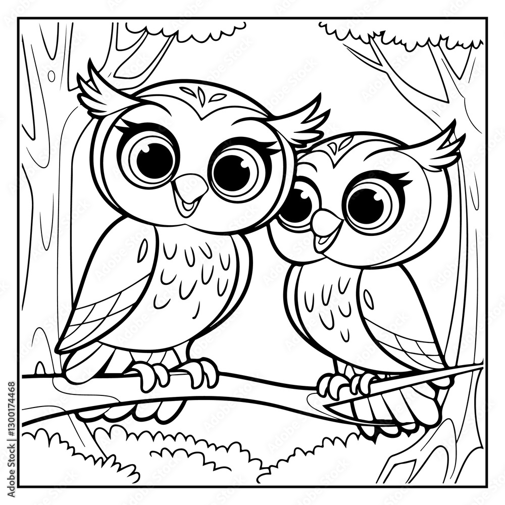 Fototapeta premium Cute Owl Bold and Easy Coloring Book for Kids and Adults
