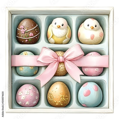 Beautifully Decorated Easter Eggs and Chicks in Gift Box