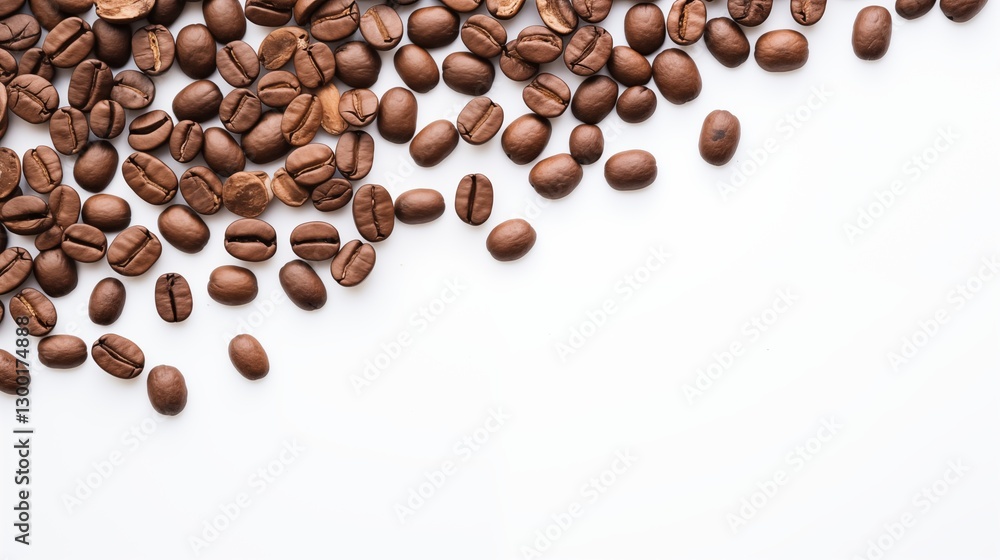 Obraz premium top view of coffe beans on white table for cafe backgrounds. Generative ai