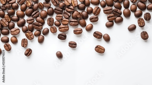 top view of coffe beans on white table for cafe backgrounds. Generative ai