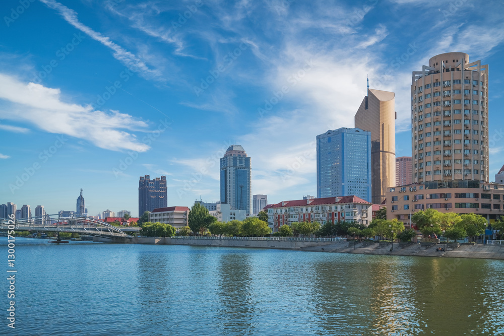 The urban architectural skyline, modern bridges, and Haihe River scenery of Tianjin, China on August 11, 2024 The urban architectural skyline, modern bridges, and Haihe River scenery of Tianjin, China on August 11, 2024