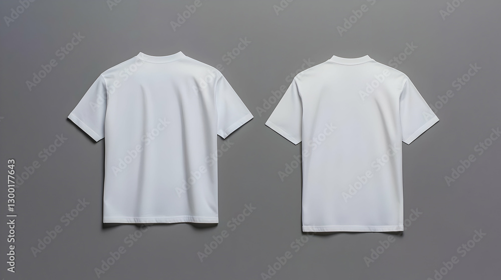 Two White Tshirts Displayed Front And Back Against A Grey Background Studio Shot Product Presentation Two White Tshirts Displayed Front And Back Against A Grey Background Studio Shot Product Presentation