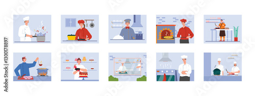 Chef set illustrations. Flat vector illustrations concept.