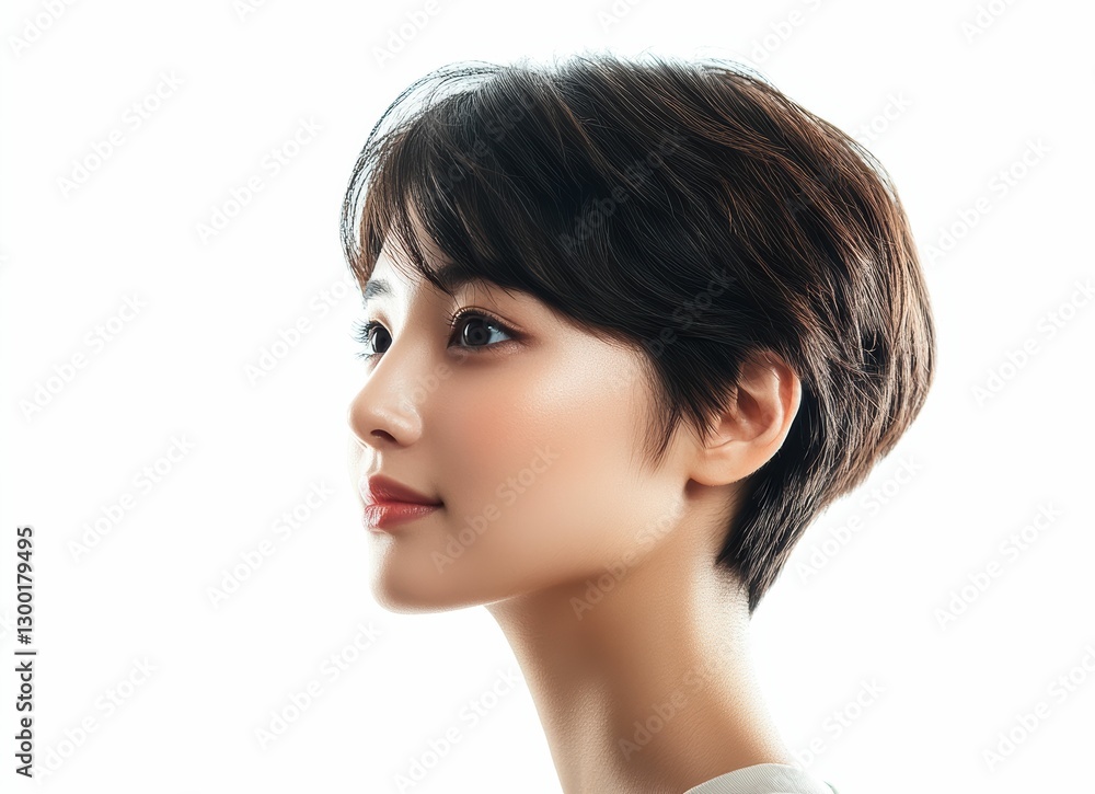 Woman sports a stylish Pixie Cut, also known as Short Bob with Bangs or Layered Crop. The short layers and soft bangs enhance her youthful elegance. It is timeless, low maintenance look. Woman sports a stylish Pixie Cut, also known as Short Bob with Bangs or Layered Crop. The short layers and soft bangs enhance her youthful elegance. It is timeless, low maintenance look.