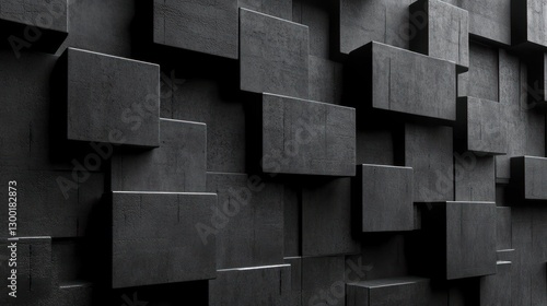 Dark Geometric 3D Abstract Background with Textured Cubes