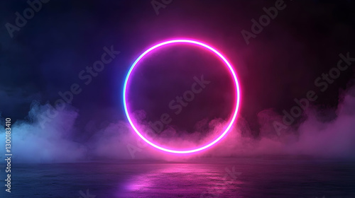 Wallpaper Mural Glowing Neon Circle Surrounded By Colorful Smoke on Dark Background Torontodigital.ca