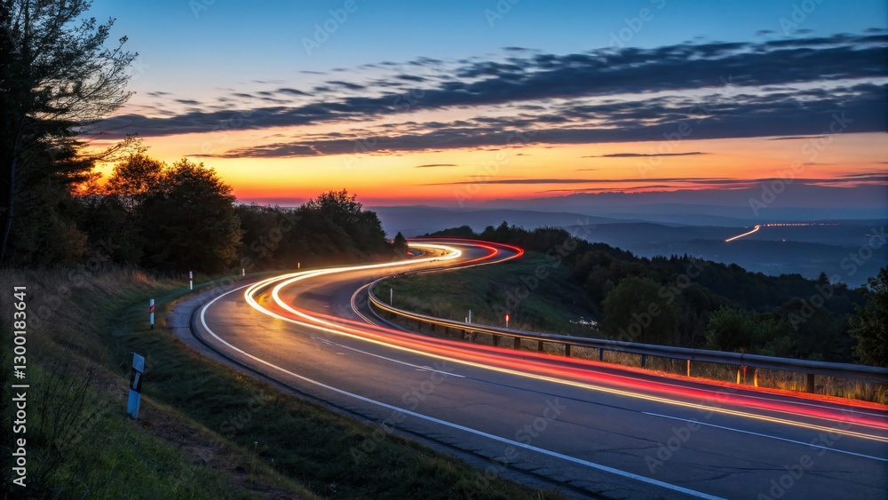 Sunset Highway Winding Road, Light Trails, Landscape Photography, Night Drive, Long Exposure, Mountain Scenery Night Photography, Landscape Sunset Highway Winding Road, Light Trails, Landscape Photography, Night Drive, Long Exposure, Mountain Scenery Night Photography, Landscape