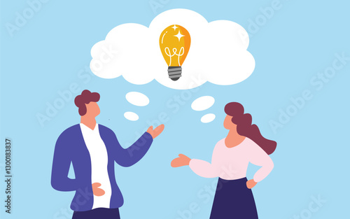 business man and woman with bulb idea