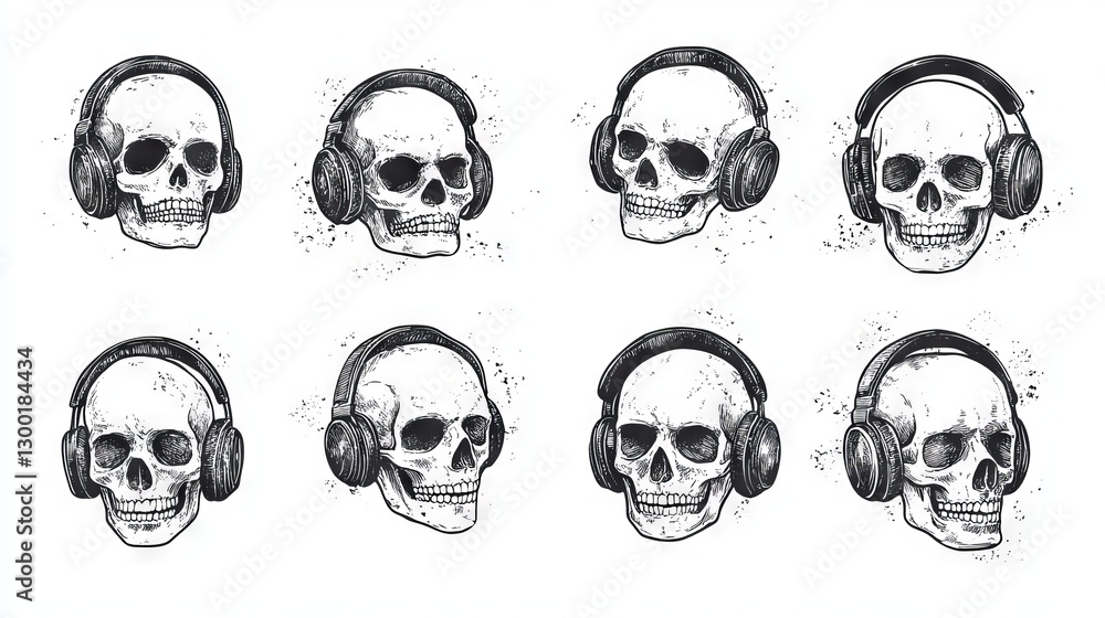 Skull Headphones with a Grunge Splash Against a Textured Abstract Background Skull Headphones with a Grunge Splash Against a Textured Abstract Background