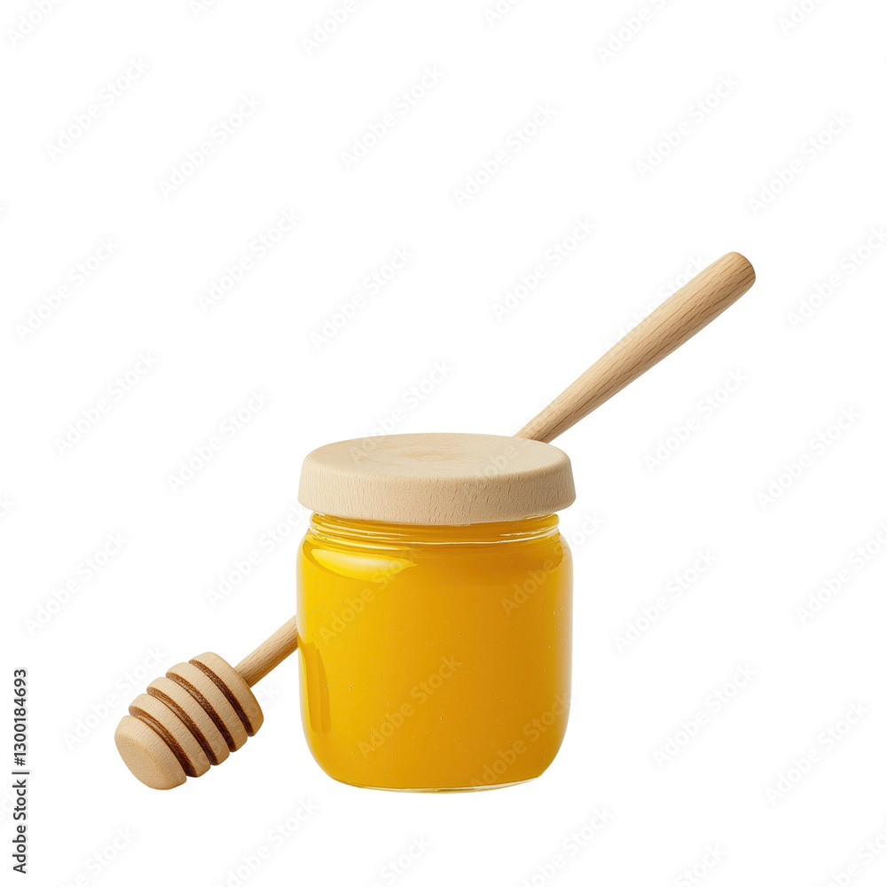 Isolated honey jar with dipper on white. Isolated honey jar with dipper on white.
