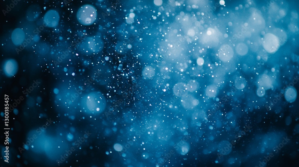 Fototapeta premium In a captivating winter scene, an ethereal landscape is covered in a mesmerizing snowfall, with delicate snowflakes gently drifting through a glittering bokeh backdrop, imparting a whimsical feeling