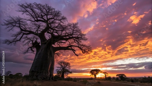 Baobab Silhouette at Sunset Dramatic Landscape Photography, Baobab, Sunset ,Africa,Landscape