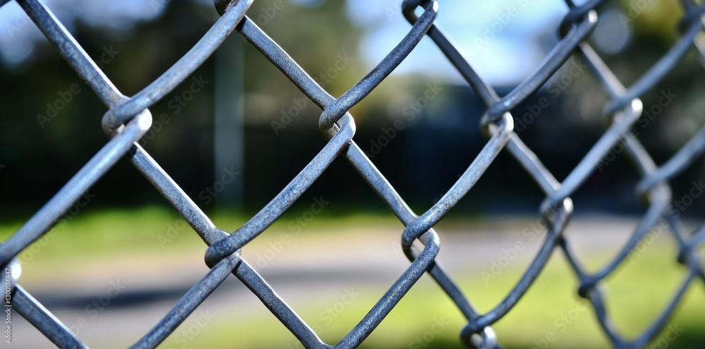 Fototapeta premium Plain metal chain-link barrier for industrial park protection