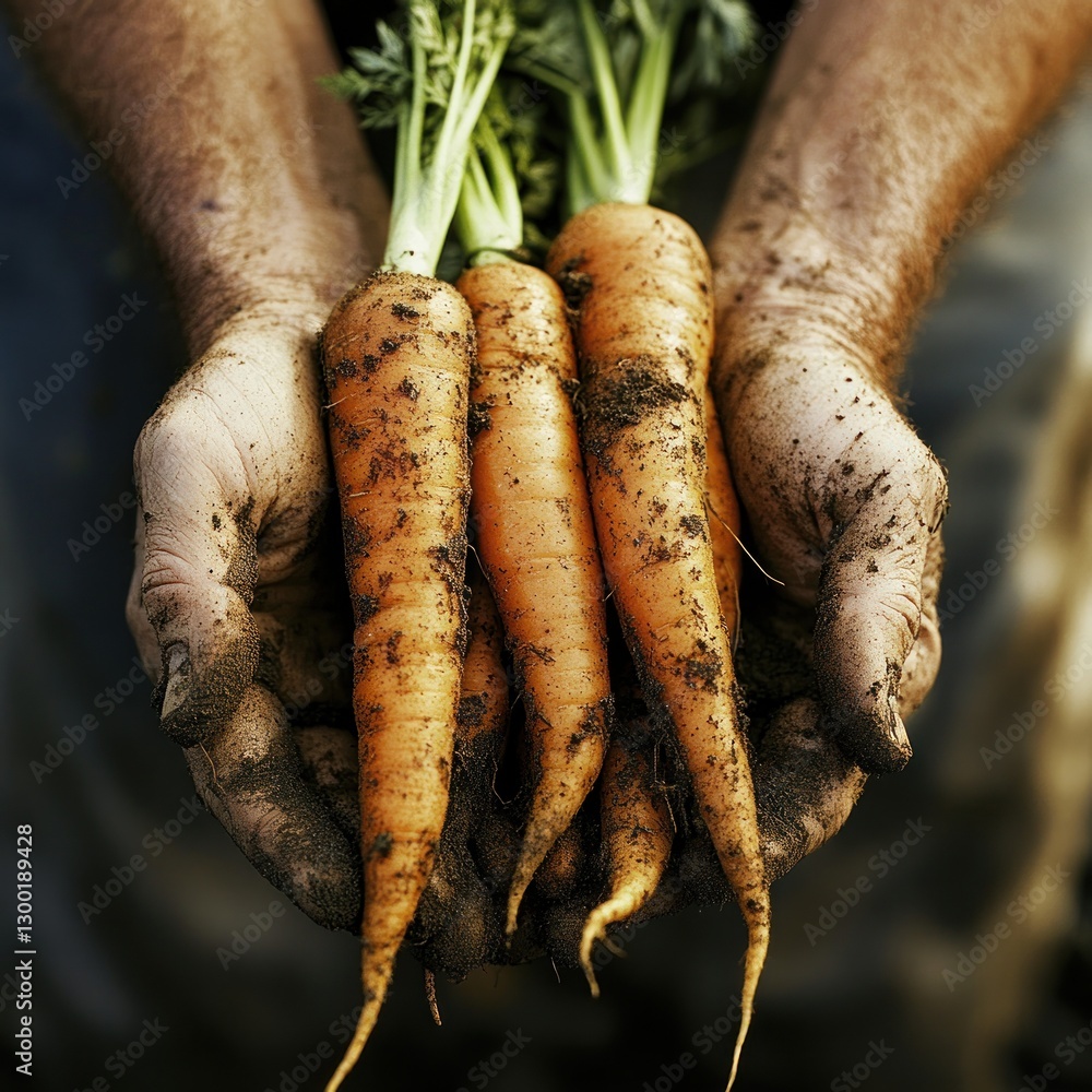 Farmer's Hands Holding Freshly Harvested Carrots Farmer's Hands Holding Freshly Harvested Carrots