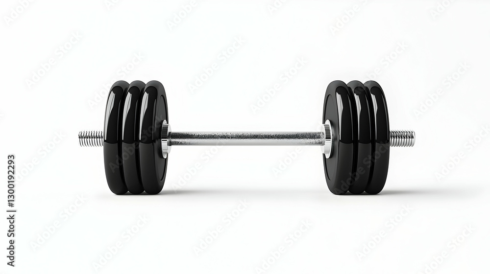 Black and Silver Barbell with Weights Isolated on White Background Black and Silver Barbell with Weights Isolated on White Background