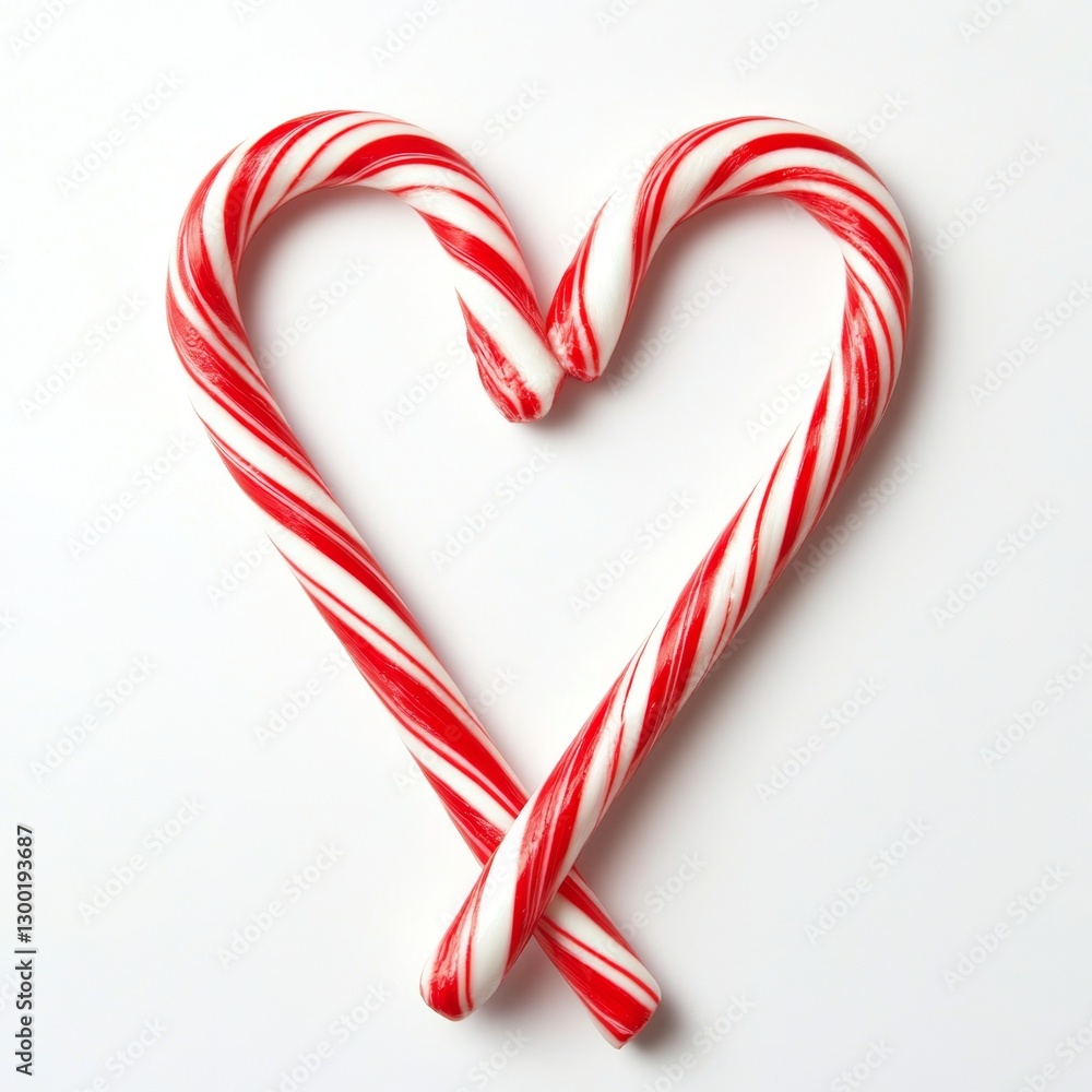 Fototapeta premium Candy canes heart shape, white background, holiday
