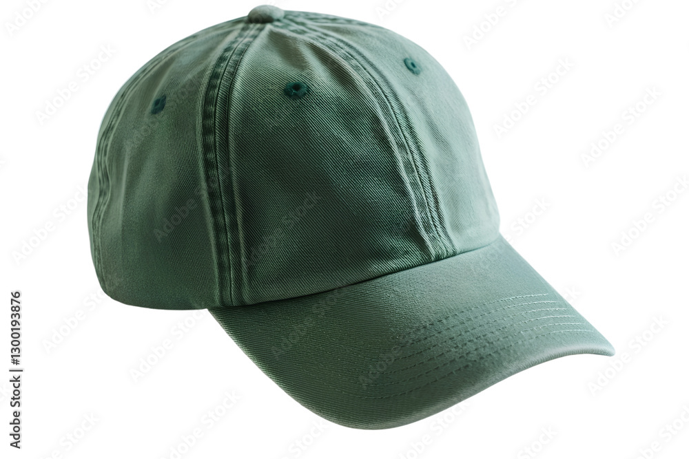 Green Baseball Cap, Soft Cotton Material, Simple Design with Center Seam, Isolated on Transparent Background PNG Green Baseball Cap, Soft Cotton Material, Simple Design with Center Seam, Isolated on Transparent Background PNG