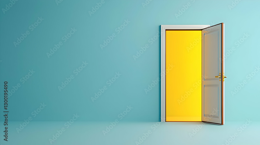 Open Door Against Blue Wall Reveals Bright Yellow Light in Modern Minimalist Interior Open Door Against Blue Wall Reveals Bright Yellow Light in Modern Minimalist Interior