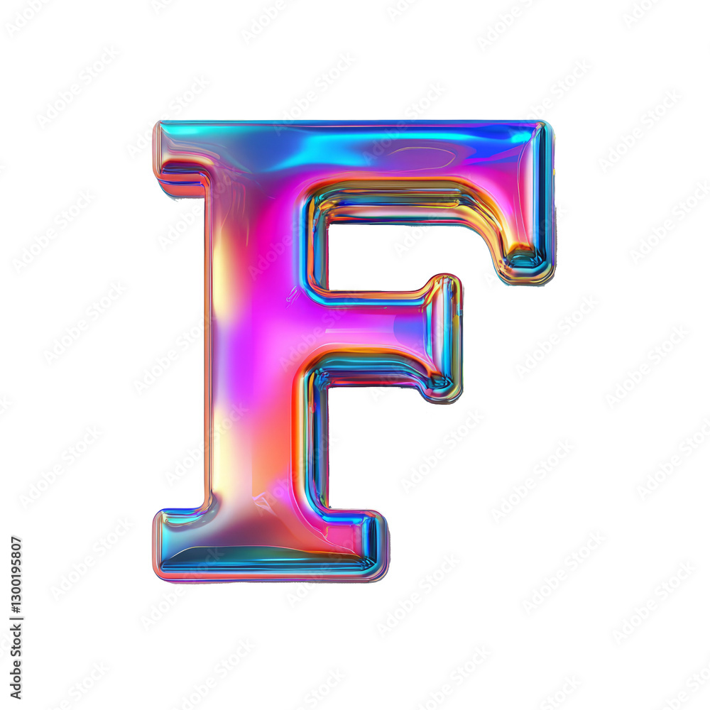 3D iridescent letter F isolated on transparent background with clipping path cut-out 3D iridescent letter F isolated on transparent background with clipping path cut-out