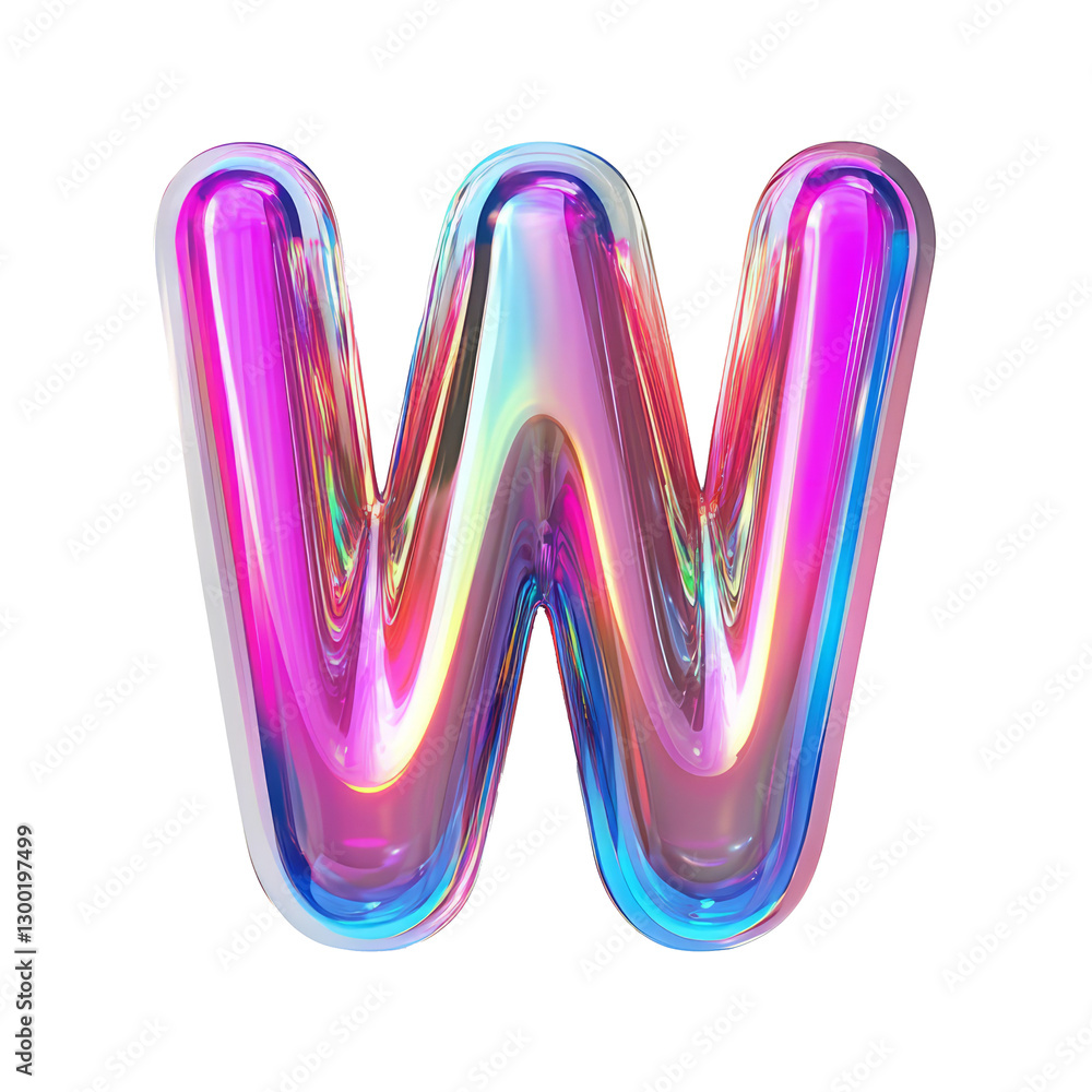 3D iridescent letter W isolated on transparent background with clipping path cut-out 3D iridescent letter W isolated on transparent background with clipping path cut-out