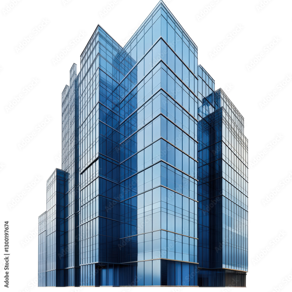 Glass facade of a modern skyscraper, reflecting the sky and urban development Glass facade of a modern skyscraper, reflecting the sky and urban development
