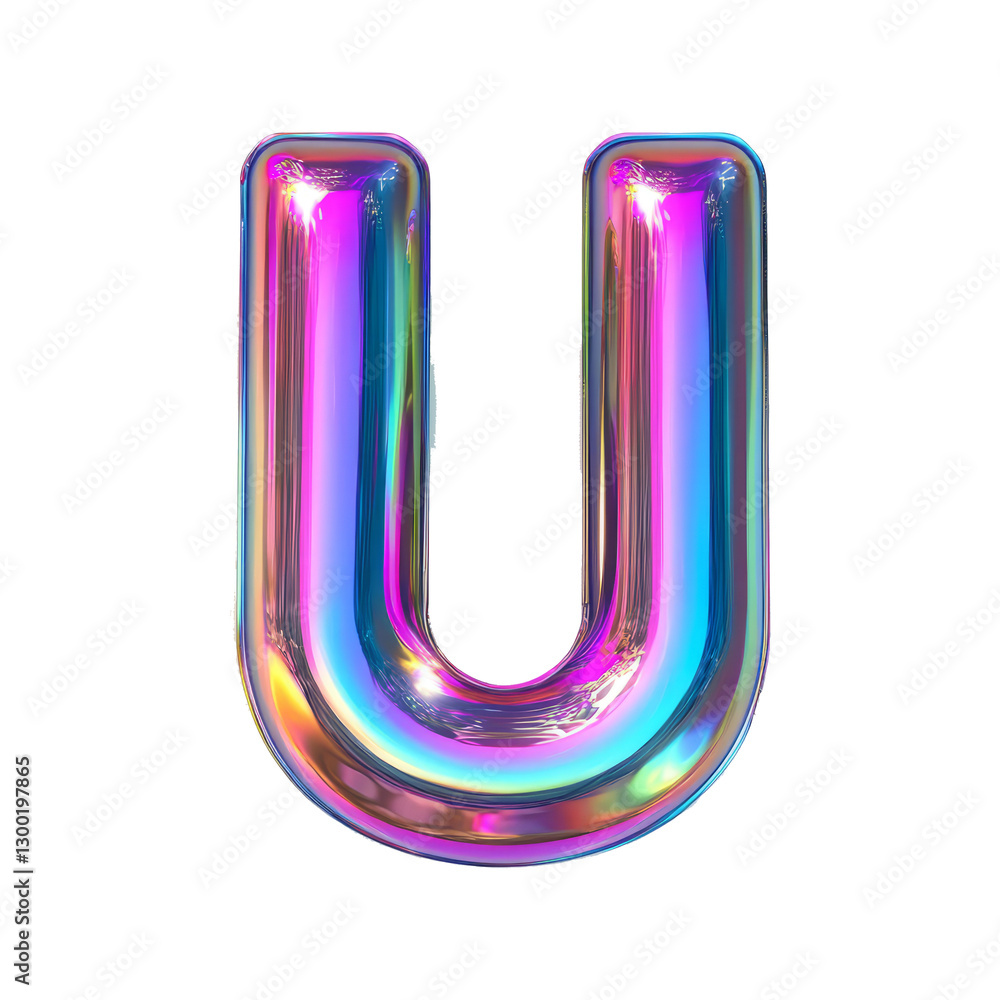 3D iridescent letter U isolated on transparent background with clipping path cut-out 3D iridescent letter U isolated on transparent background with clipping path cut-out