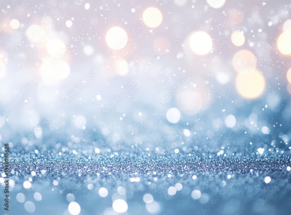 Obraz premium Dreamy Winter Background with Soft Snowflakes and Delicate Bokeh Lights in Blue and White Tones for Holiday and Seasonal Designs
