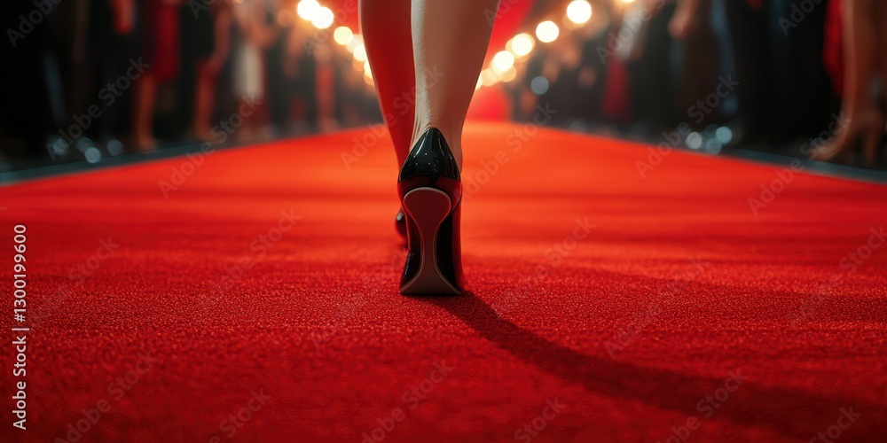Fototapeta premium Elegance on the red carpet during a glamorous event at night showcasing fashion and style