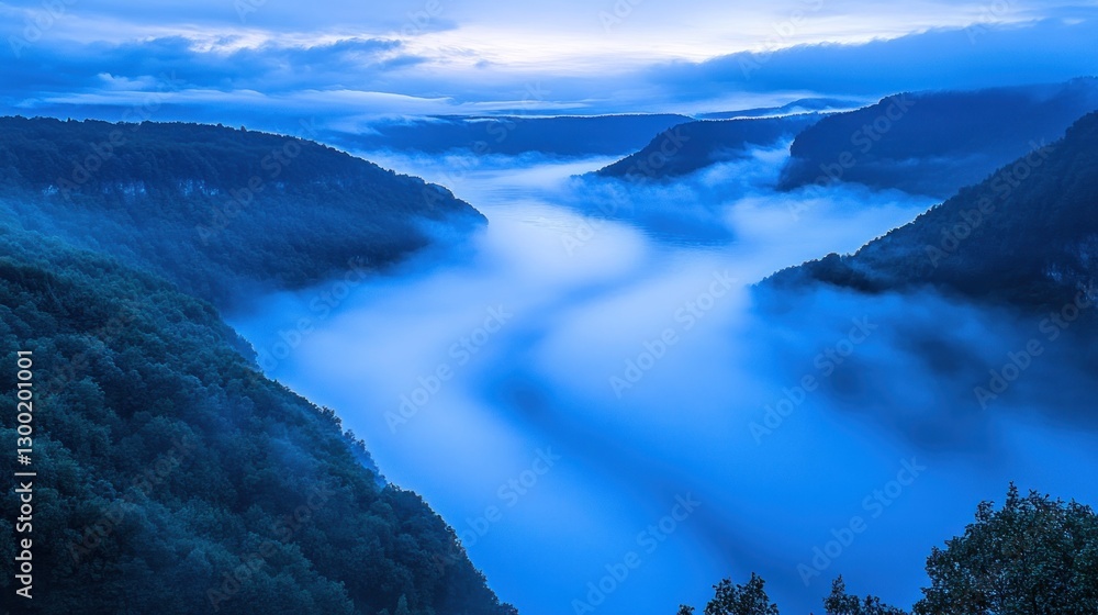 Misty Mountain Majesty: A Serene Twilight Landscape Misty Mountain Majesty: A Serene Twilight Landscape