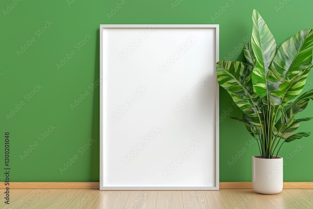 Delicate plant elegantly displayed in a white frame perfectly complementing the modern decor of a bright room Delicate plant elegantly displayed in a white frame perfectly complementing the modern decor of a bright room