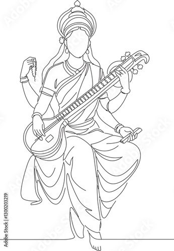 Line Art of Goddess Saraswati 