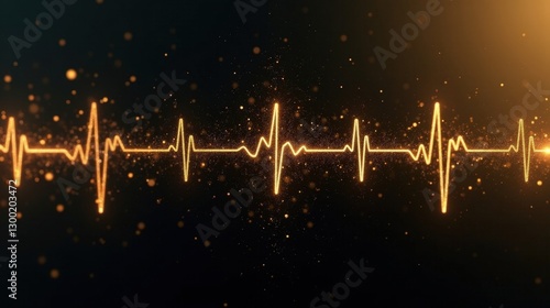 A stock illustration that represents the concept of Media transparency in Black and gold colors, blending gradients with metaphors of Medical cross and heartbeat lines