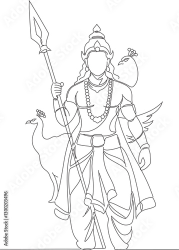 Line Art of Lord Kartikeya