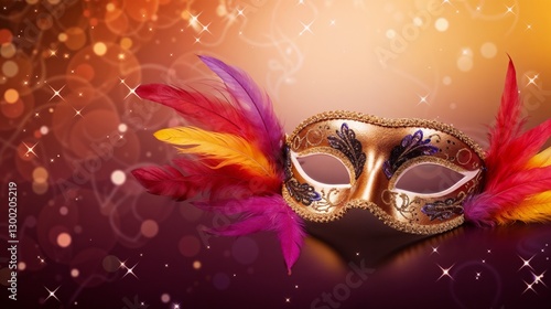 Wallpaper Mural Colorful decorative mask with feathers on a shimmering background with copy space Torontodigital.ca